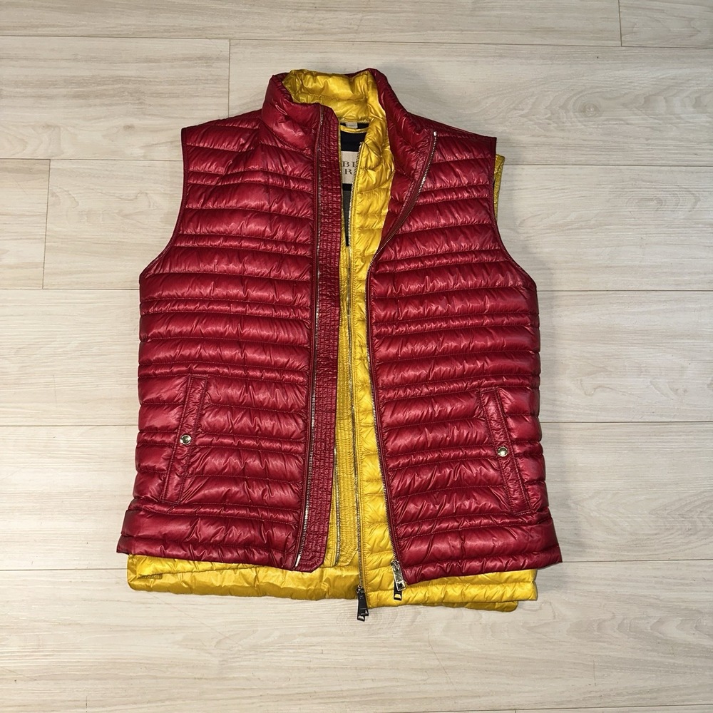 Burberry Brit Puffer Vest Men's Size Medium Red & Yellow Bundle Shiny Down Fill